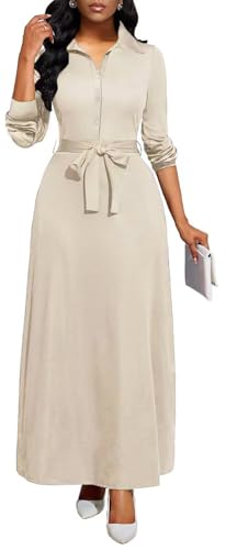 Image of Maxi Dresses for Women Casual Long Sleeve Crewneck Floor Length Dress | Floral Print,Swing,Soft Fabric,with Belt and Pockets