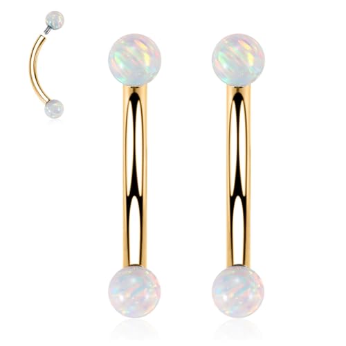 PEAKLINK 16G Belly Ring Opal Curved Barbell Titanium