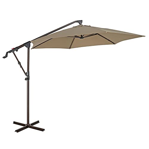 COBANA 10ft Offset Hanging Patio Umbrella, Outdoor Cantilever Aluminum Umbrella with 360° Rotation, Crank and Tilt System, Beige