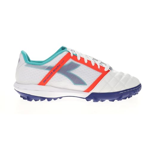 Diadora Brasil Elite Turf Soccer Shoe - Water-Resistant Suprellsoft, Non-Slip PU Heel Lining, Flex Points on Insole, Fine Craftsmanship, White/Navy/Red, 9.5