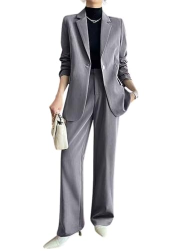 Women's Two Pieces Outfits Business Casual One Button Jacket and Wide Leg Pants Suit Sets Work Clothes