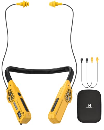 MIPEACE Neckband Bluetooth Headphones 2-in-1 Around The Neck Work Headphones-OSHA Approved Earbuds w/Built-in Speakers ENC 100+Hrs Playtime 4 EQ Modes for Bluetooth Hearing Protection Mowing Safety
