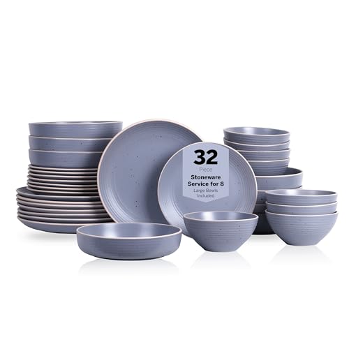 Image of Stone Lain Lauren Modern Stoneware 32-piece Round Dinnerware Set, Plates and Bowls Set, Dish set for 8, Light Gray