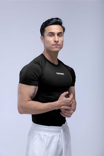 Image of COITONIC Men's Half Sleeve Compression T-Shirt - Athletic Base Layer for Gym, Sports & Fitness Training