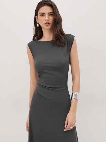 CIDER Womens Summer Dresses Sleeveless Semi Formal Midi Dress Boat Neck Ruched A Line Split Elegant Dress2