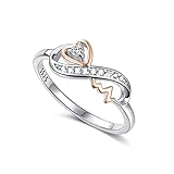 Rose Gold White Cz Sterling Silver Heartbeat Infinity Nurse Ring for Mom Women Bridal Couple Bff Best Friend Practitioner Rn Love Promise Jewelry for Friendship Birthday Engagement Wedding Gifts