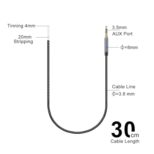 ULTECHNOVO 2 cables auxiliares de audio 3.5mm 30cm trenzados miniatura 2