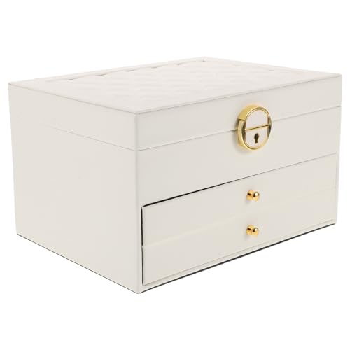 Coffret multi-compartiments en cuir blanc avec doublure velours douce - 2