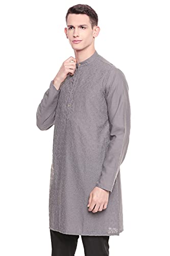 In-Sattva Men's Indian Mandarin Collar Handcrafted Fine Embroidered Kurta Tunic3