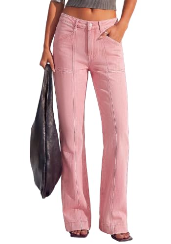 BTFBM Straight Leg Jeans for Women Stretchy Curve Appeal Pants Pink - image 4