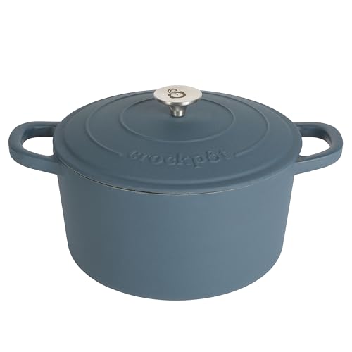 Image of Crock-Pot Artisan 7-Quart Round European Enameled Cast Iron Dutch Oven - Matte Navy Blue, Durable Oven Safe Cookware
