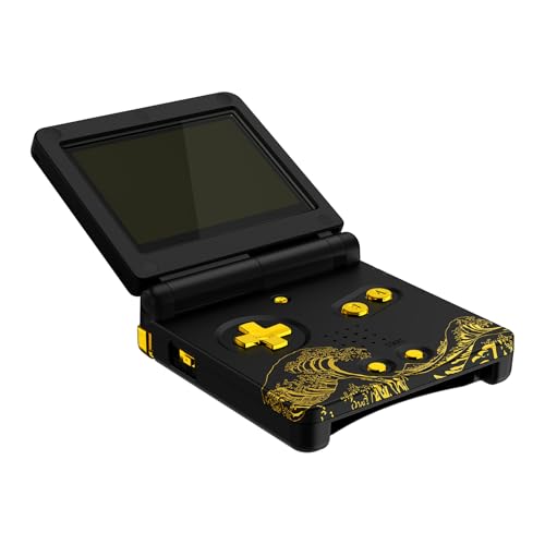 Image of IPS Ready Upgraded eXtremeRate Custom Replacement Housing Shell for Gameboy Advance SP GBA SP - The Great GOLDEN Wave Off Kanagawa - Black Compatible with Both IPS & Standard LCD - No Console & Screen