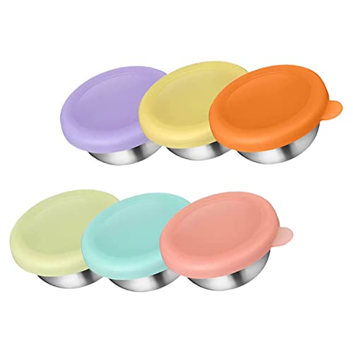 VINTORKY 6pcs Condiment Container Soy Sauce Containers Dip Containers for Lunches Dip Bowl Salad Dressing Containers Ramekins Cups Vinegar Dish Sauce Container with Lids Snack Bowl Metal