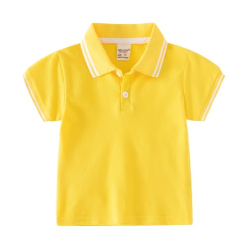 Toddler Baby Boys Polo T-Shirt Summer Fall Lapel Button Comfy Cotton Shirts Short Sleeve Tops 18 Months - 6 Years (Yellow,120/4-5 Y,Unisex,Big Kid,US,Age,4 Years,5 Years)
