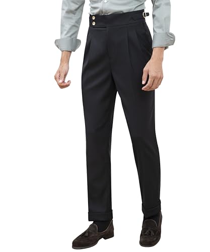 Men's Classic Gurkha Naples Italian Old Money Style Pants No Belt Required High Waist Dress Pants4