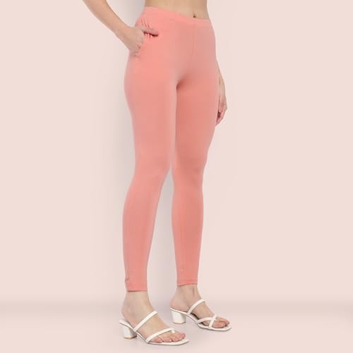 Image of ONE SKY Women Full Length Leggings | Cotton Modal Spandex Blend | High Waist Stretchable & Bio-Washed Fabric | Colour-Lock Technology | Comfortable Leggings for Women