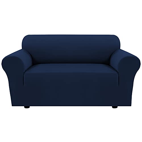 H.VERSAILTEX 2023 New Version Loveseat Cover 1-Piece Stretch Couch Covers for 2 Cushion Couch Sofa Cover Spandex Non Slip Soft Form Fit Furniture Protector with Elastic Bottom (Loveseat, Navy)