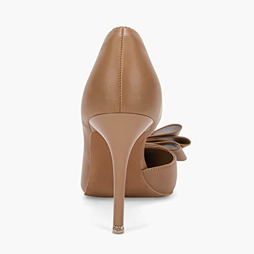 Image of Womens Bow Heels Closed Pointed Toe Dress Shoes Stiletto Slip on Wedding Pumps