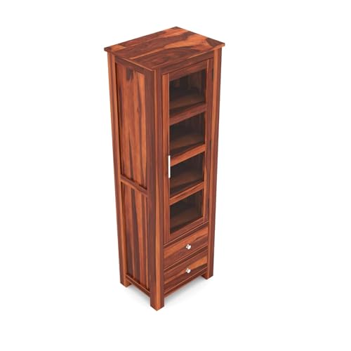 Image of SUNCOM Wood Book Shelf for Home Library - Book Shelf with Glass Door & Shelf Storage - Kitchen /Crockery Cabinet, Showcase Almirah, Book Rack, Home Bedroom Furniture (Natural Finish)