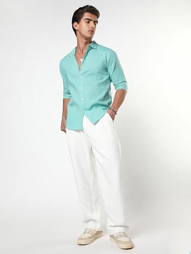 Image of Urbano Fashion Men's Linen Blend Full Sleeve Relaxed Fit Casual Solid Shirt