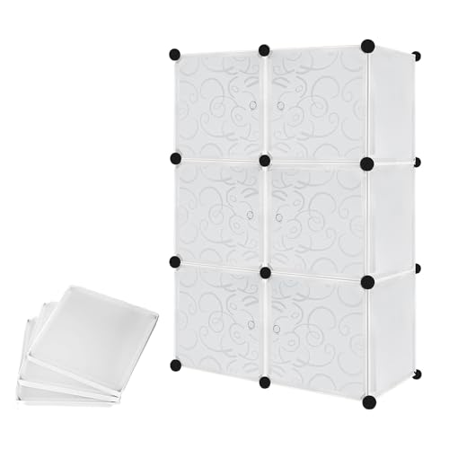 TATIVALO 6 cajas, sistema de estantería, armario con puertas, modular, plegable, armario para dormitorio, armario, armario de plástico, zapatero, almacenamiento de zapatos de polipropileno, ahorro de