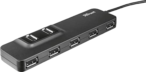Trust Oila Hub USB 2.0 A 4 Porte - Design Piatto E Compatto, Cavo Piatto Antigroviglio, Colore Nero