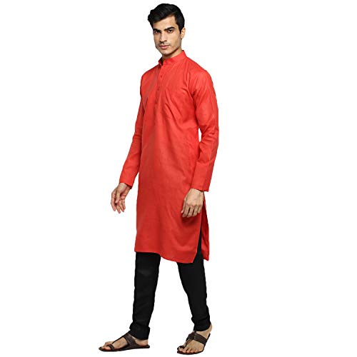 Image of Royal Kurta Men's Cotton Knee long full Sleeve Solid Straight Kurta Pyjama Set