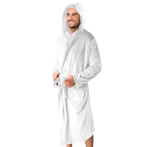 Elegant Comfort Luxury Men’s Hooded Plush Fleece Spa Bathrobe with Shawl Collar and Pockets - Velvet Soft, Mens Spa Long Robe