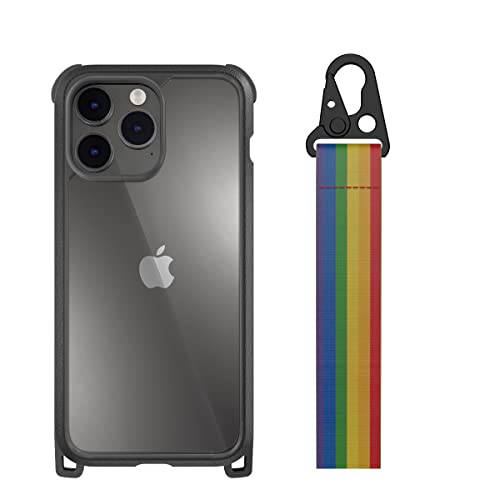 【MagEasy】 iPhone 14 Pro Max 対応 ケース カバー クリア 耐衝撃 米軍MIL規格 肩掛け 首かけ 斜めがけ ショルダー シンプル スマホケース ロング ストラップ 付き 透明 クリアケース ショルダーストラップ 付 スマホカバー ショルダーケース [ iPhone14プロマックス iPhone14ProMax アイフォン14プロマックス 対応 ] Odyssey+ レザーブラック/レインボー