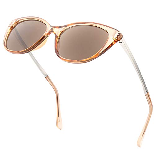 VITENZI Full Reader Sunglasses for Women, Cat Eye Tinted Reading with Built In Full Readers, Verona in Champagne 1.50