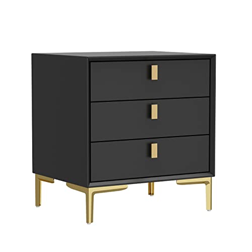 Lookway Nachttisch Aurora – Moderner Beistelltisch Matt Schwarz Mit Goldener Leiste, 48.4x38.2x14.9 Cm