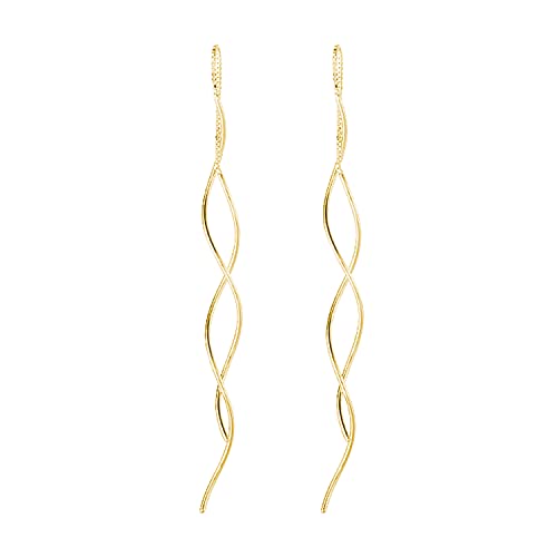 Reffeer Solid 925 Sterling Silver Double Linear Curved Tassel Earrings Threader Drop Dangle Earrings for Women Teens