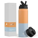 JoyJolt Triple Insulated Water Bottle with Straw Lid AND Flip Lid! 22oz Water Bottle, 12 Hour Hot/Cold Vacuum Insulated Stainless Steel Water Bottle. BPA-Free Leakproof Water Bottles - Thermos Bottle