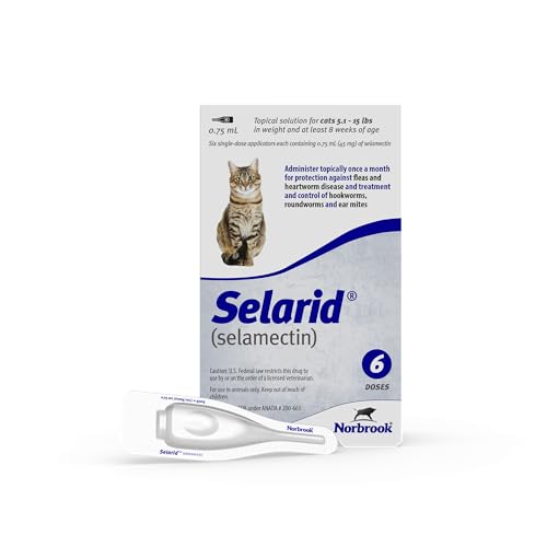 Selarid (selamectin) | Cats 5.1-15 lbs | 6-Month Supply | Flea Heartworm Roundworm Hookworm and Ear Mite Protection