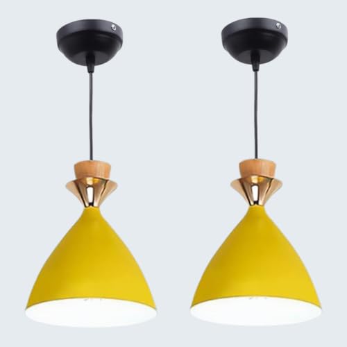 Image of Modern Yellow Dome Hanging Pendant Light for Ceiling, Aluminium, Antique Decor, E-27 Holder, (Bulb is not Included) Pack of 2