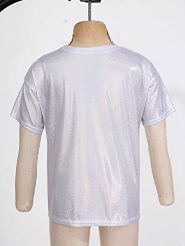 Kids Girls Boys Shimmer Jazz Dance Top Casual Short Sleeves T-shirt Tee Blouse Rave Party Shirt4