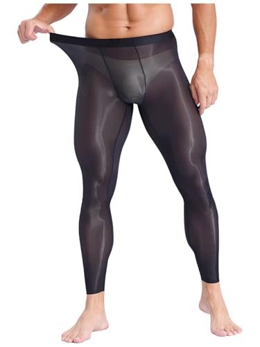 FEESHOW メンズシースルーヨガレギンス M ブラック