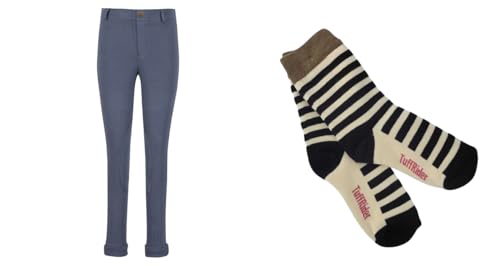 TuffRider Children's Starter Lowrise Pull-On Jods with Free Assorted Striped Socks - Denim, Size 12