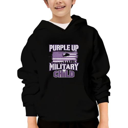 Vintage Purple Up Month of Military Child Kid Air Force US Flag Hoodies for Teen Girls Boys Kangaroo Pocket Sweatshirt