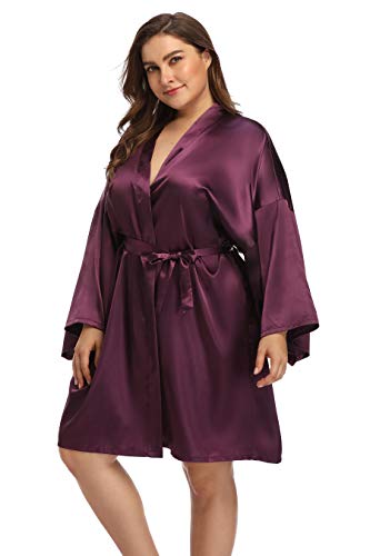 Plus Size Satin Kimono Robes for Women Short Silky Bridesmaid Bathrobe for Wedding Party