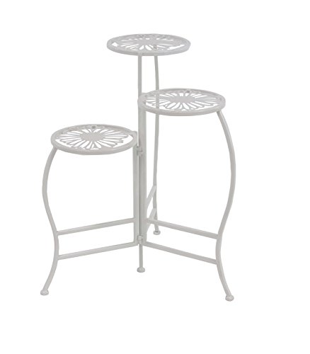Deco 79 Metal Floral Indoor Outdoor Plantstand Indoor Outdoor 3 Tier Plant Shelf, Plant Stand 21' x 15' x 24', White