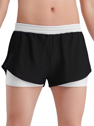 Kids Girls Athletic Shorts Crossover Triple Layered 2 in 1 Bottoms for Sport Workout Running