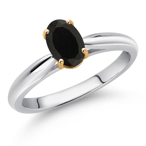 Gem Stone King 10K White and Yellow Gold Black Onyx Solitaire Engagement Ring For Women (0.70 Cttw, Oval 7X5MM, Gemstone December Birthstone, Available In Size 5, 6, 7, 8, 9)2