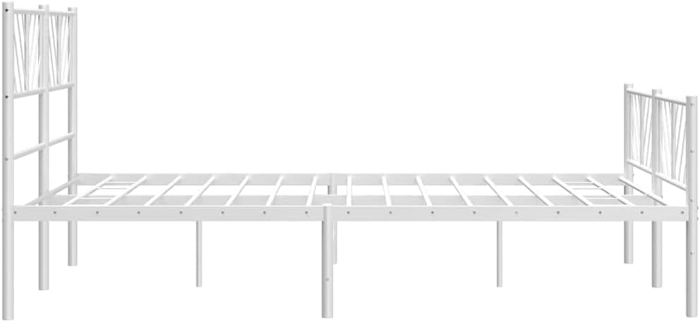 vidaXL Queen Metal Bed Frame with Headboard and Footboard, Under Bed Storage Space, Sturdy Steel Construction and Easy Assembly, Minimalist Style, White, 12'' High, Without Mattress