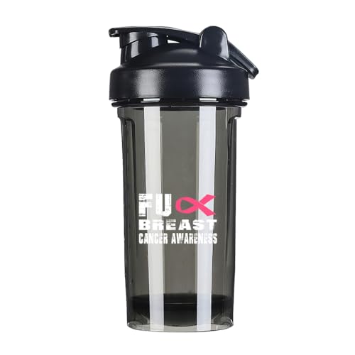 Fuck Breast Cancer Awareness 18 Ounce Shaker Bottle Drink Mixer Leak-proof Pre Workout Protein Shakes Meal Replacement Shakes Bottles 500ML/18 Oz Black
