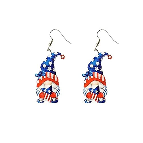 Acrylic Patriotic Earrings American Flag Printed Earring Sunflower Butterfly Gnome Independence Day Drop Dangle Earring for Women 4th of July Jewelry Gift-gnome