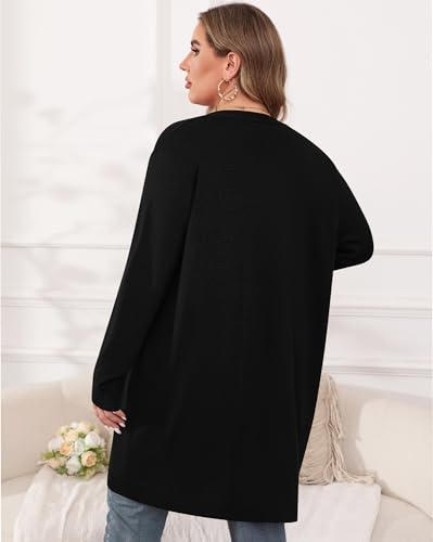 TIANZHU Plus Size Lightweight Cardigan for Women Open Front Long Sleeve Loose Fit Casual Outwear with Pockets XL-4XL3