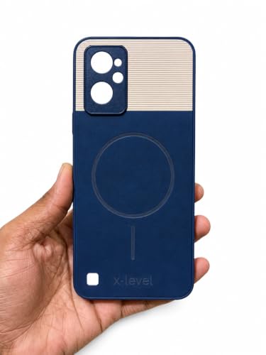 Image of Bintage Dual-Leather Mac Safe Design Phone Case| Soft Touch Finish | Full Camera Protectection Back Cover Compatible for Realme RMX3491 / Realme 9i 4G - Blue & White