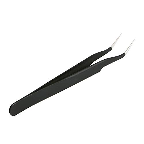 Aoje-Link ESD-17 Professional Anti-Static Precision Technology Tweezers, Non-Magnetic Fine Tip Curved, Stainless Steel Plastic Coated, Full Length 125mm, Black, 4pcs - Image 3