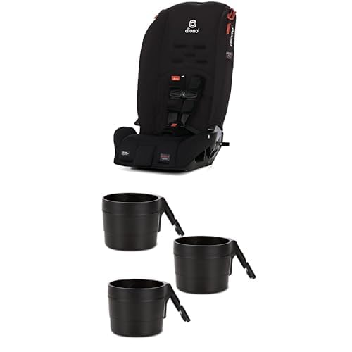 Bundle of Diono Radian 3R, 3-in-1 Convertible Car Seat, Rear Facing & Forward Facing, Slim Fit 3 Across, Jet Black + Diono XL Car Seat Cup Holders for Radian Pack of 3 Cup Holders, Black